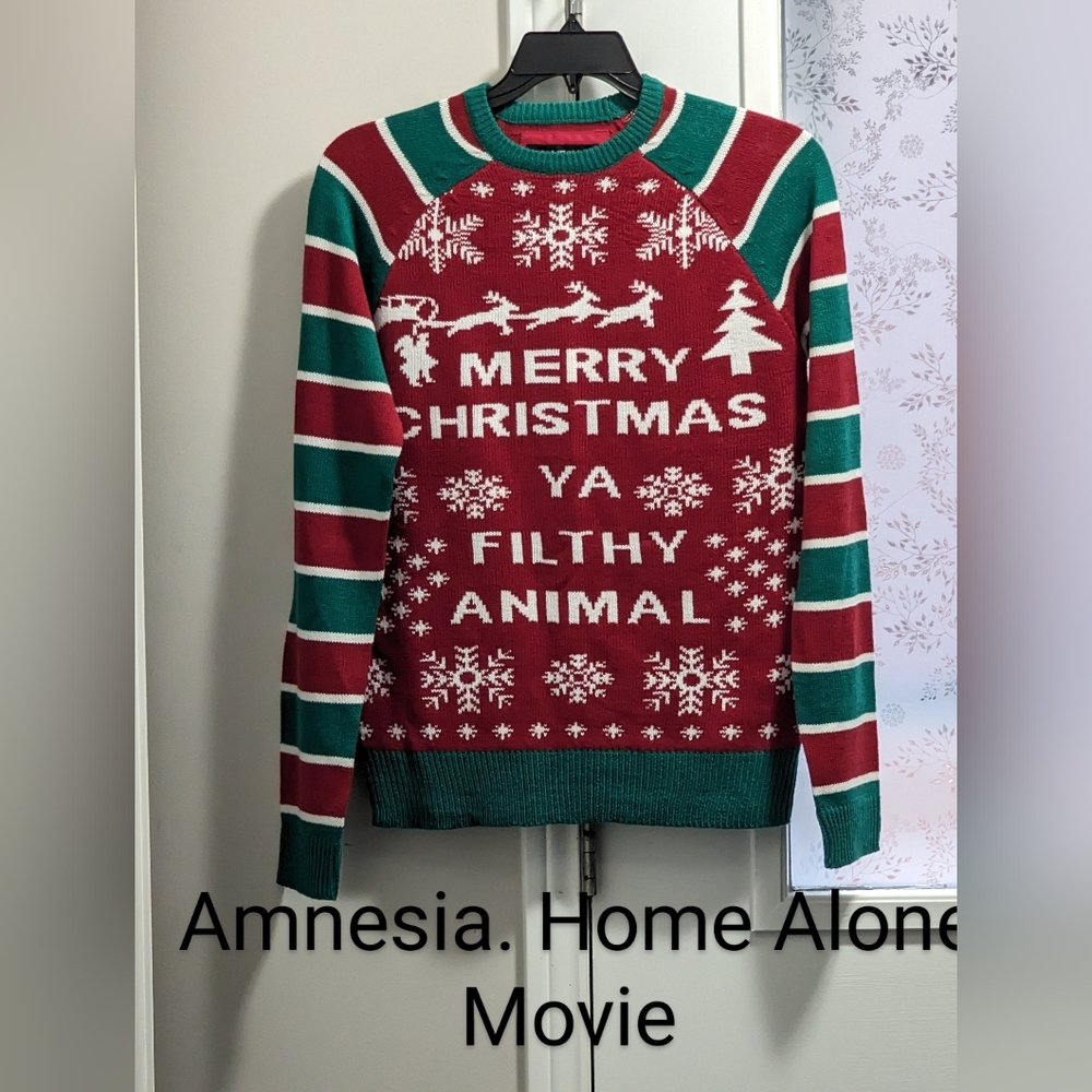 -. Amnesia Ugly Christmas Sweater Merry Christmas Ya Filthy Animal S